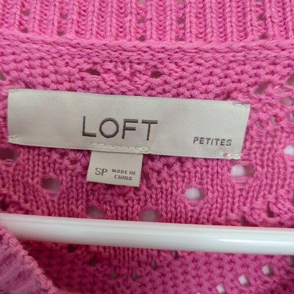 LOFT Petites Women's Bobble Pointelle Sweater, Size SP, Pink, 100% Cotton - Picture 4 of 12